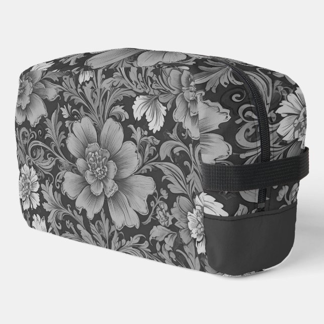 Monochrome Vintage Floral Pattern  Dopp Kit (Left Corner)
