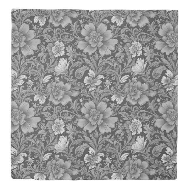 Monochrome Vintage Floral Pattern  Duvet Cover (Front)