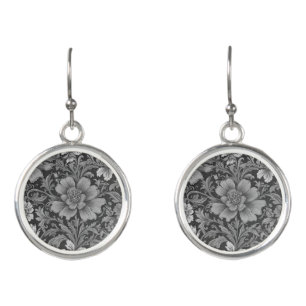 Monochrome Vintage Floral Pattern Earrings