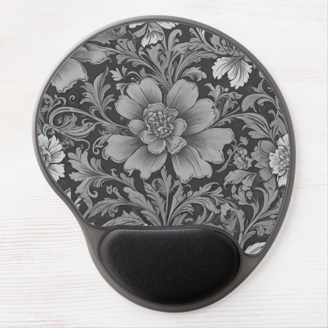 Monochrome Vintage Floral Pattern  Gel Mouse Pad (Front)