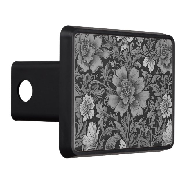 Monochrome Vintage Floral Pattern  Hitch Cover (Right)