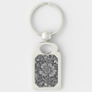 Monochrome Vintage Floral Pattern Keychain