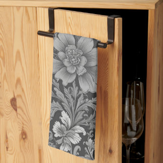 Monochrome Vintage Floral Pattern  Kitchen Towel