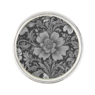 Monochrome Vintage Floral Pattern  Lapel Pin
