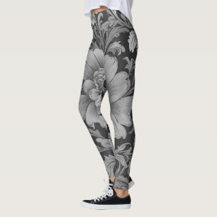 Monochrome Vintage Floral Pattern  Leggings