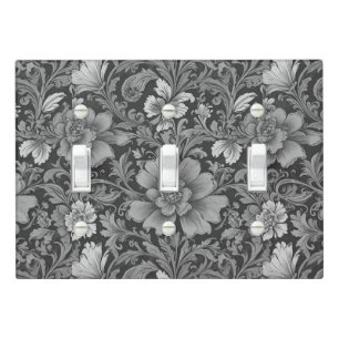 Monochrome Vintage Floral Pattern Light Switch Cover