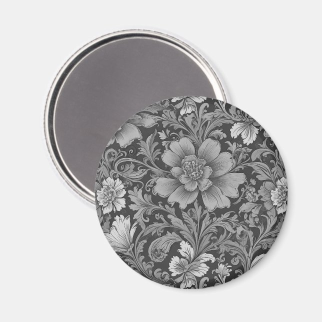 Monochrome Vintage Floral Pattern  Magnet (Front/Back)