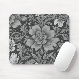 Monochrome Vintage Floral Pattern Mouse Pad
