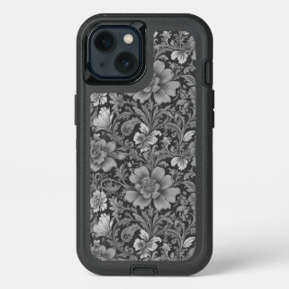 Monochrome Vintage Floral Pattern iPhone 13 Case