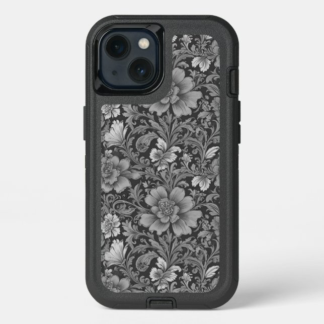 Monochrome Vintage Floral Pattern  Otterbox iPhone Case (Back)