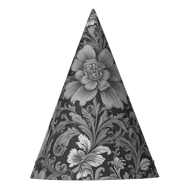 Monochrome Vintage Floral Pattern  Party Hat (Front)