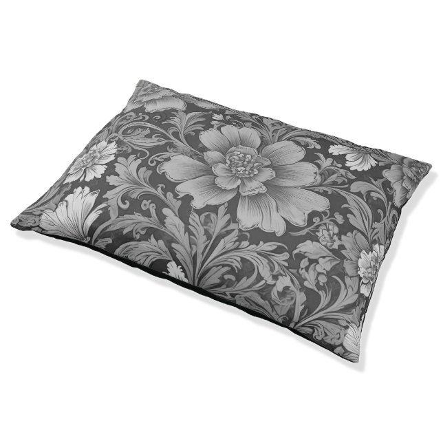 Monochrome Vintage Floral Pattern  Pet Bed (Angled)