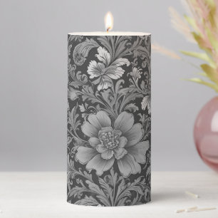 Monochrome Vintage Floral Pattern  Pillar Candle