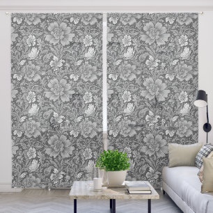 Monochrome Vintage Floral Pattern Sheer Curtains