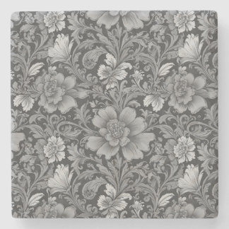 Monochrome Vintage Floral Pattern Stone Coaster