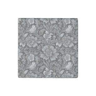 Monochrome Vintage Floral Pattern Stone Magnet