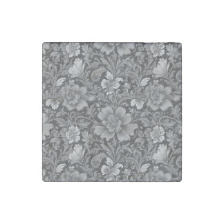 Monochrome Vintage Floral Pattern  Stone Magnet