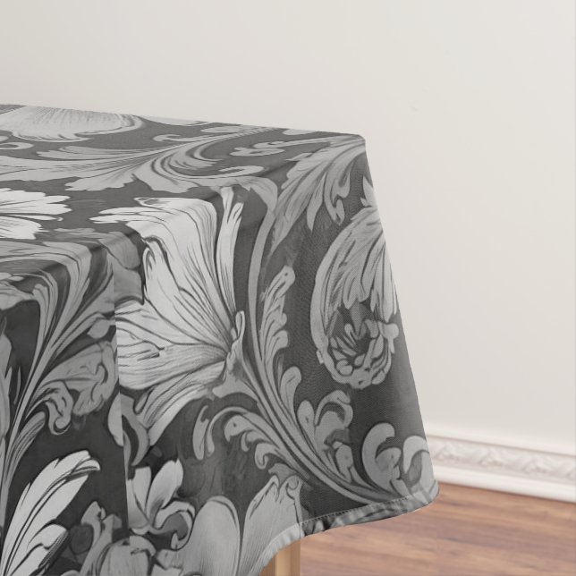 Monochrome Vintage Floral Pattern  Tablecloth (In Situ)