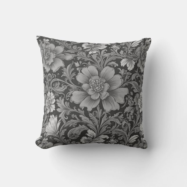 Monochrome Vintage Floral Pattern  Throw Pillow (Front)