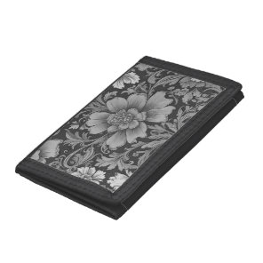 Monochrome Vintage Floral Pattern  Tri-fold Wallet