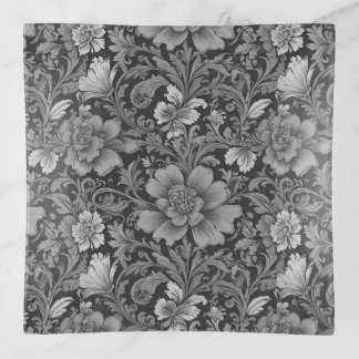 Monochrome Vintage Floral Pattern Trinket Tray