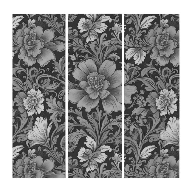 Monochrome Vintage Floral Pattern  Triptych (Front)