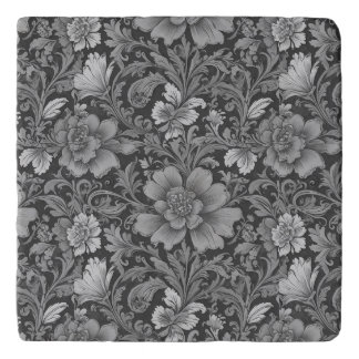 Monochrome Vintage Floral Pattern  Trivet