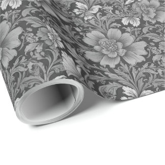 Monochrome Vintage Floral Pattern Wrapping Paper