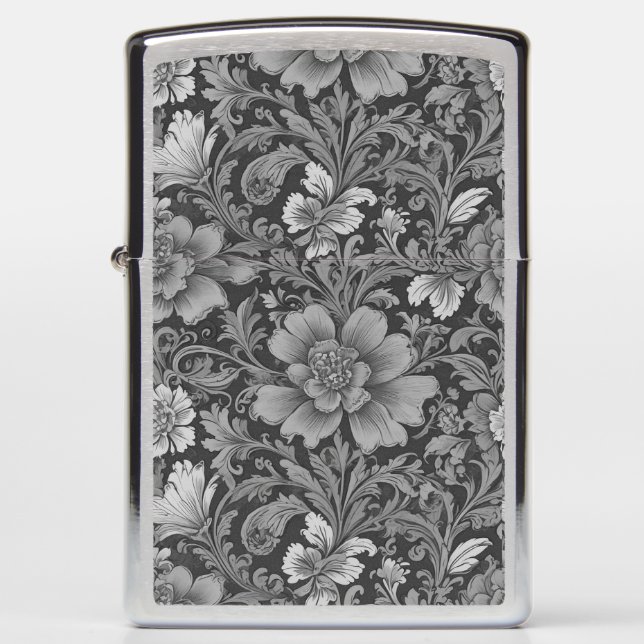 Monochrome Vintage Floral Pattern  Zippo Lighter (Front)
