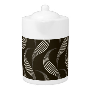 Monochrome Vintage: Geometric Seamless Ornament. Teapot