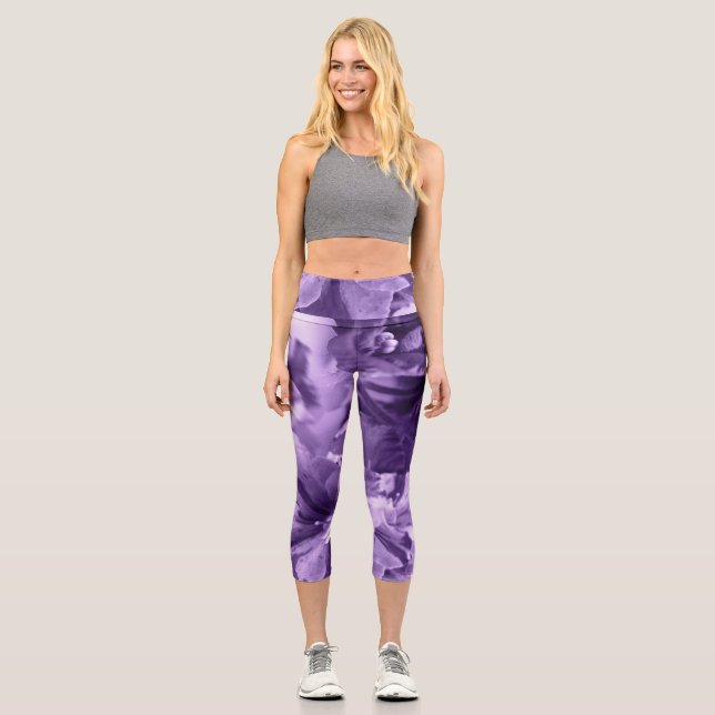 Monochrome Violets Capri Leggings (Front)