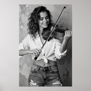 Monochrome Violin Melody and Grace Canvas Poster
