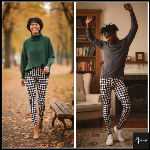 Monochrome Warped Diamond Hourglass Repeat Pattern Leggings