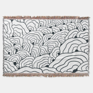 Monochrome Wave Pattern, Modern Abstract Line Art Throw Blanket