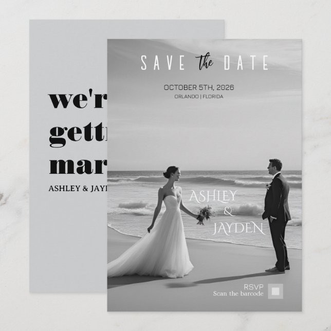 Monochrome Wedding Invitation (Front/Back)
