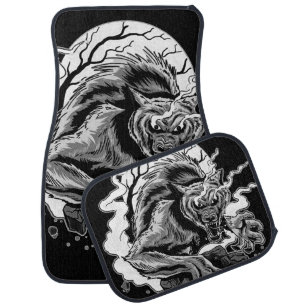 Monochrome Werewolf Moon Car Floor Mat