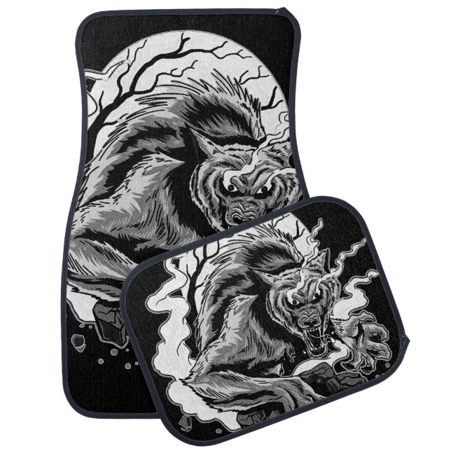 Monochrome Werewolf Moon Car Floor Mat (Set)