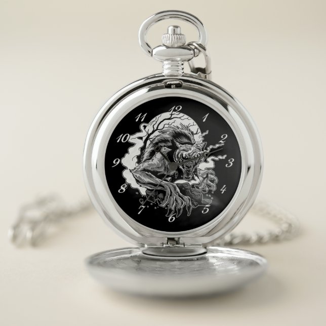 Monochrome Werewolf Moon Pocket Watch (Inside)