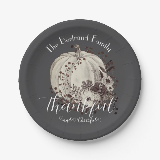 Monochrome Whimsical Autumn Pumpkin Thanksgiving Paper Plates (Front)