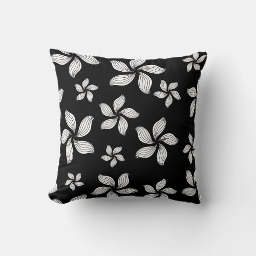 Monochrome White And Black Floral Throw Pillow
