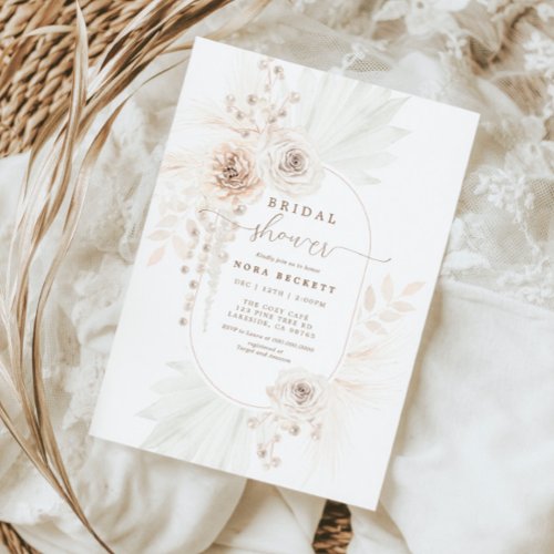 Monochrome White Boho Floral Bridal Shower  Invitation