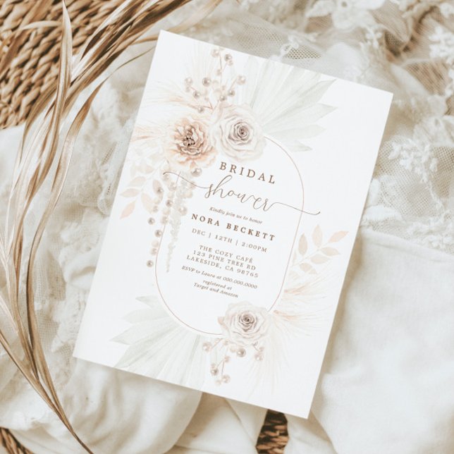 Monochrome White Boho Floral Bridal Shower  Invitation (Creator Uploaded)