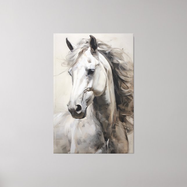Monochrome White Horse | Large Wall Art Painting (Front)