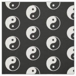 Monochrome White Yin Yang Symbol Print on Black Fabric