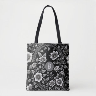Monochrome Wild Rose Tote Bag