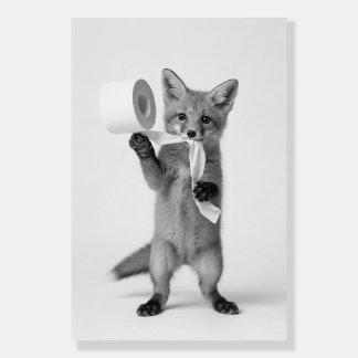 Monochrome Wildlife Funny Fox Holding Toilet Paper Foam Board