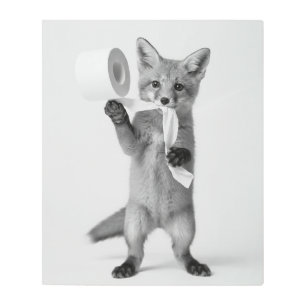 Monochrome Wildlife Funny Fox Holding Toilet Paper Metal Print