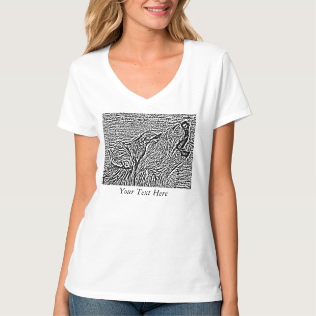 monochrome wildlife picture of gray wolf howling T-Shirt (Front)