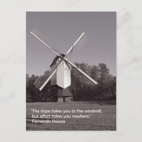 Monochrome windmill and inspirational quote postcard