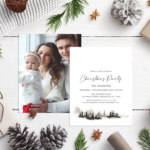 Monochrome Winter Christmas Party Photo Invitation